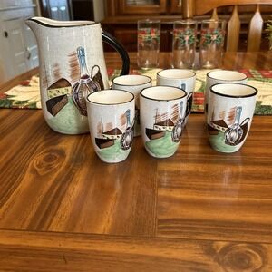 Capri By Royal Sealy Small Pitcher Cups Set Wine Neutral Browns